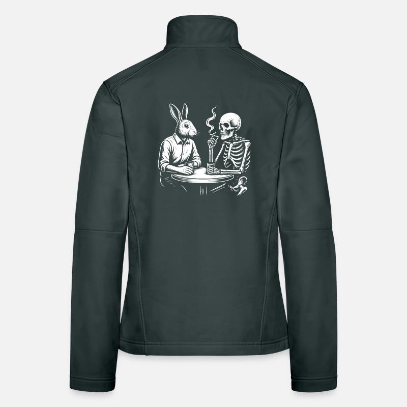 Lapin et Squelette boivent de la bière à la table Veste en tissu softshell Femme
