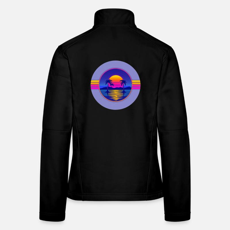 Sunset Neon Palms Circle - Frauen Softshelljacke - Schwarz