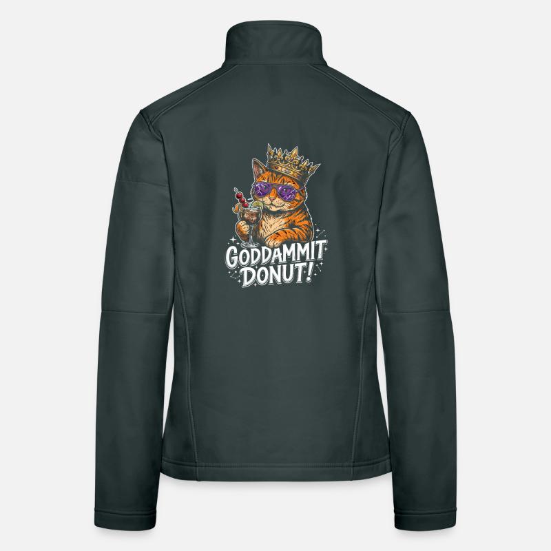 King Cat with Cocktail – Goddammit Donut Women's Softshell Jacket