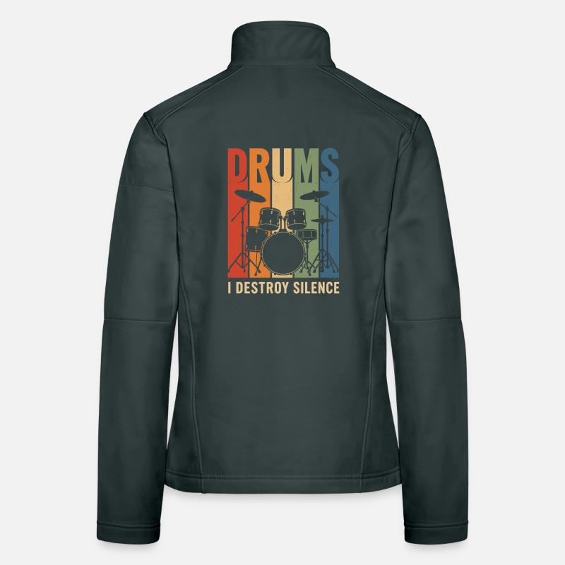 Drums I Destroy Silence Retro Drum Shirt Veste en tissu softshell Femme