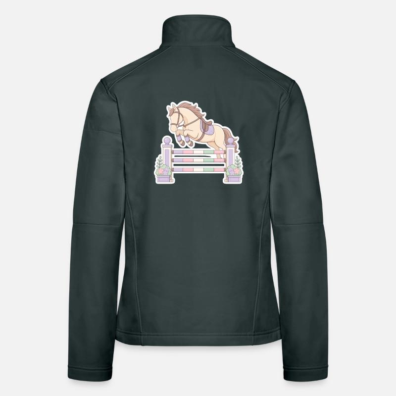 Pastellpferd beim Hindernis-Sprung Frauen Softshelljacke