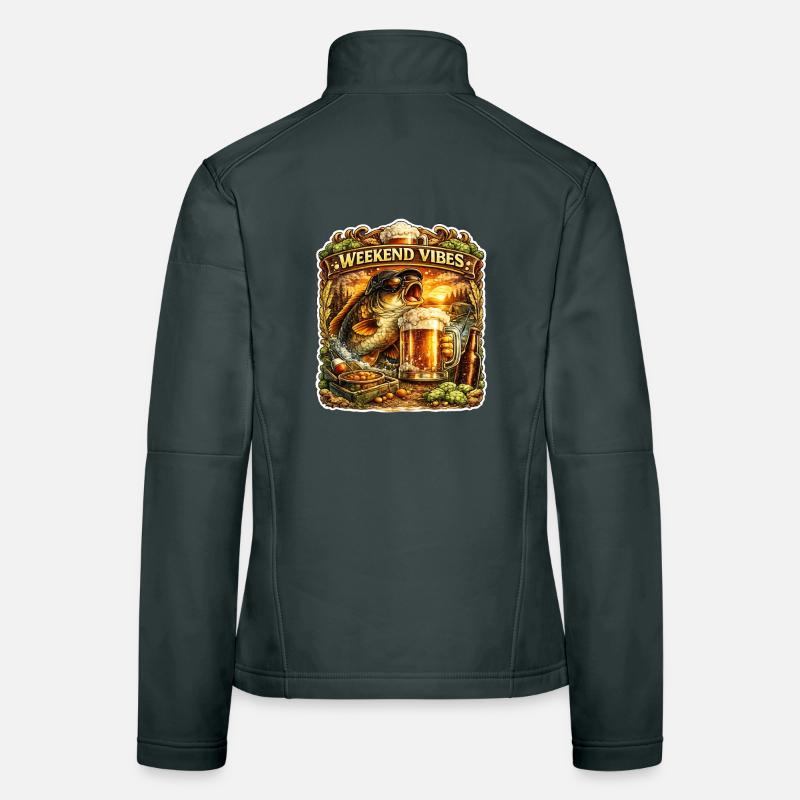 Ambiances du week-end – Drôle de pêche à la carpe Conception de bière Veste en tissu softshell Femme