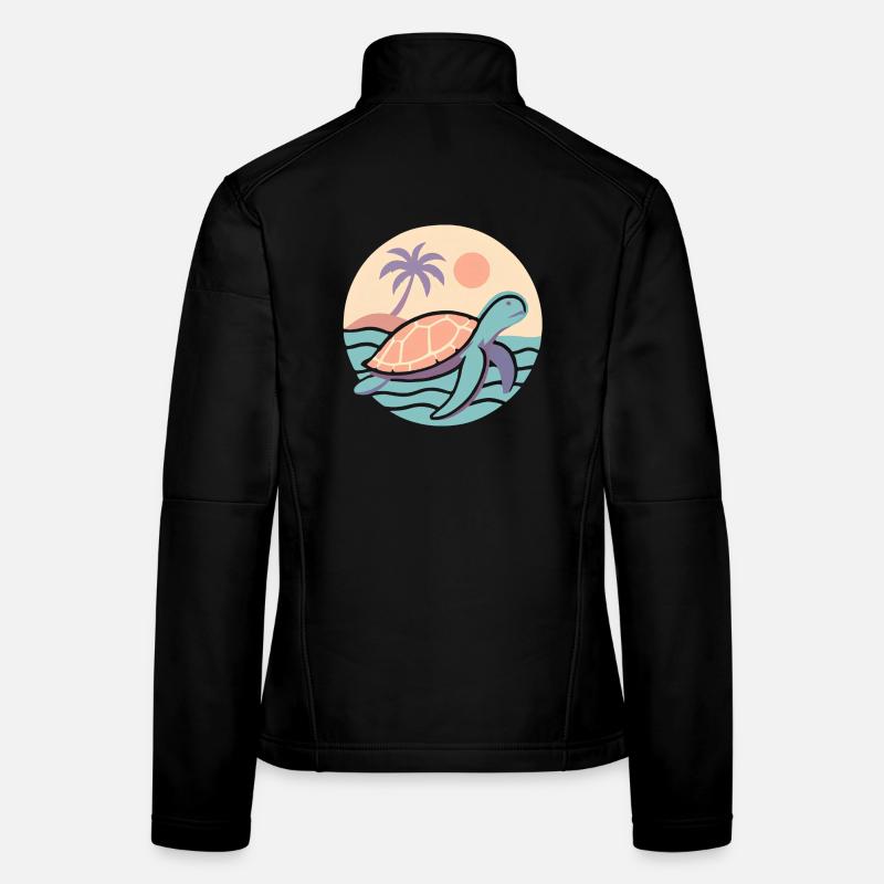 Retro turtle on the beach Women's Softshell Jacket