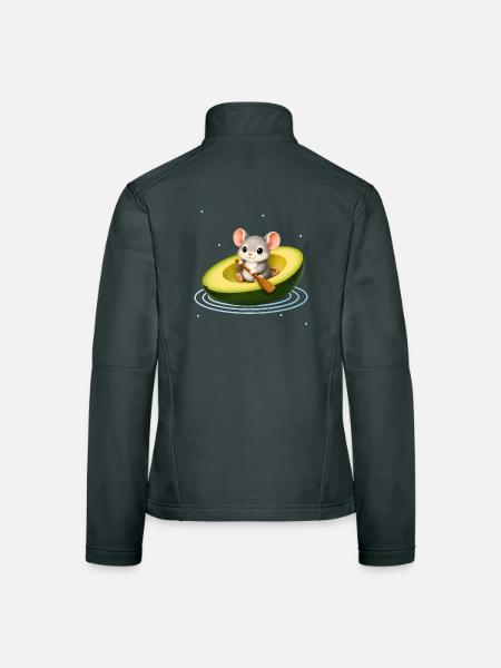Cute Mouse in Avocado Kawaii Animal Motif - Women's Softshell Jacket - black - Back