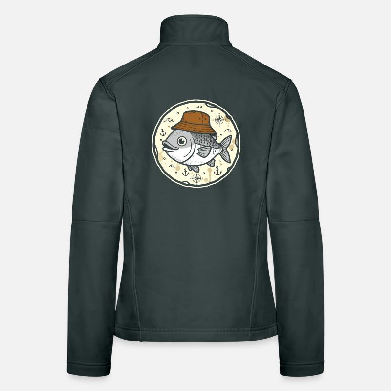 Fish with hat in nautical round logo Women's Softshell Jacket