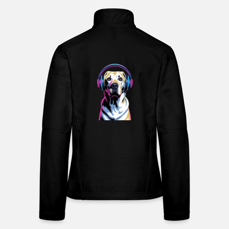  Labrador mit Kopfhörern Frauen Softshelljacke