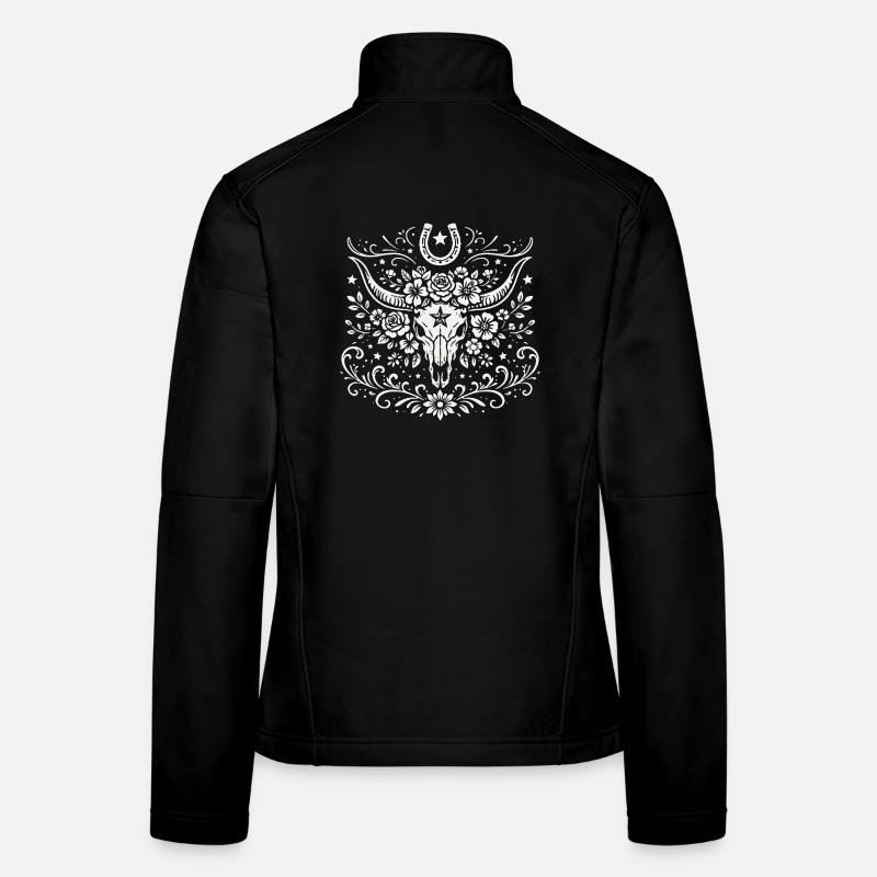 Buffalo Skull with Flowers Women's Softshell Jacket