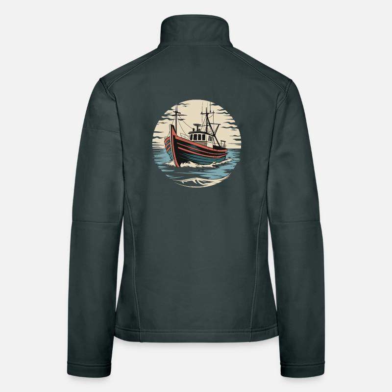 Fischerboot Auf Hoher See Vintage Seemann Maritim Frauen Softshelljacke