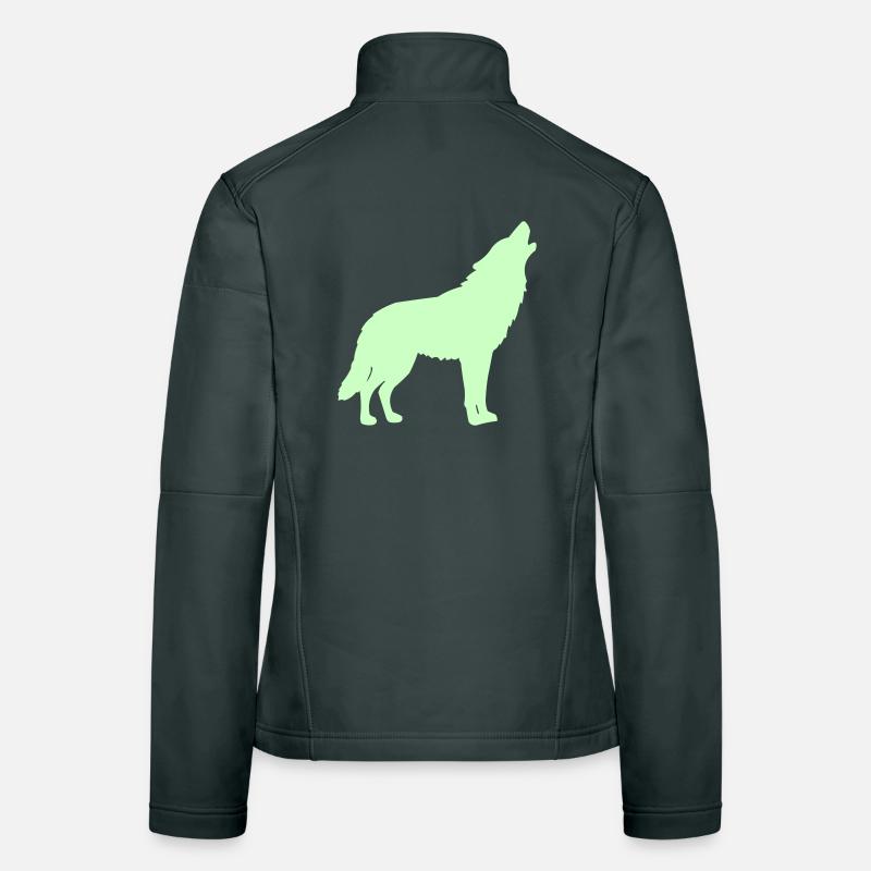 Wolfsilhouette Neon Grün Frauen Softshelljacke