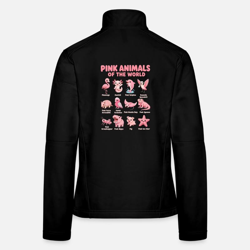Carte de la faune Kawaii des animaux roses du monde Veste en tissu softshell Femme