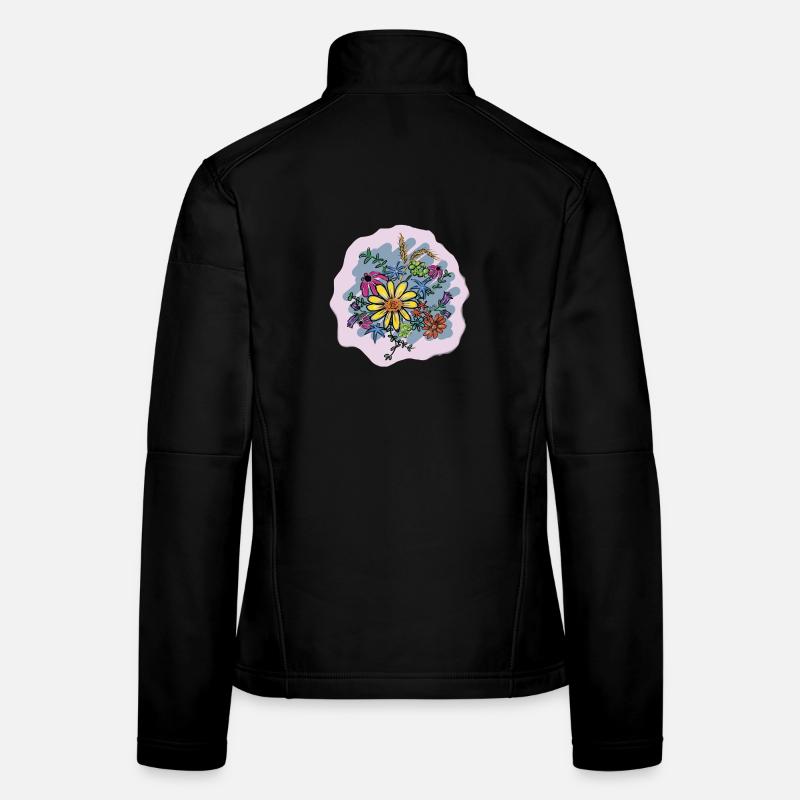 Colorful Flower Bouquet Illustration - Women's Softshell Jacket - black