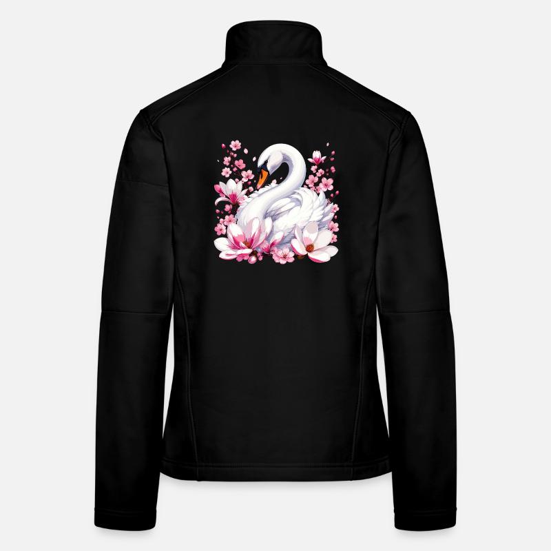 Weißer Schwan mit Kirschblüten Frauen Softshelljacke