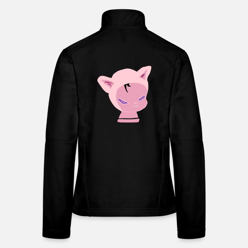 Pink Cat Kopf: Neon-Lila Blick - Frauen Softshelljacke - Schwarz
