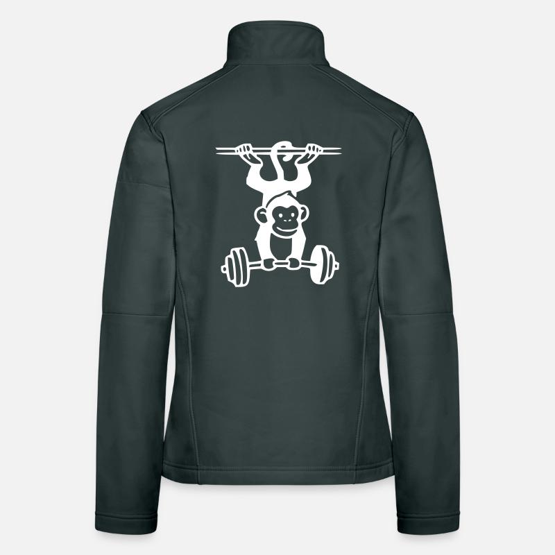 Primate Power - Monkey Weightlifting (White) Women's Softshell Jacket