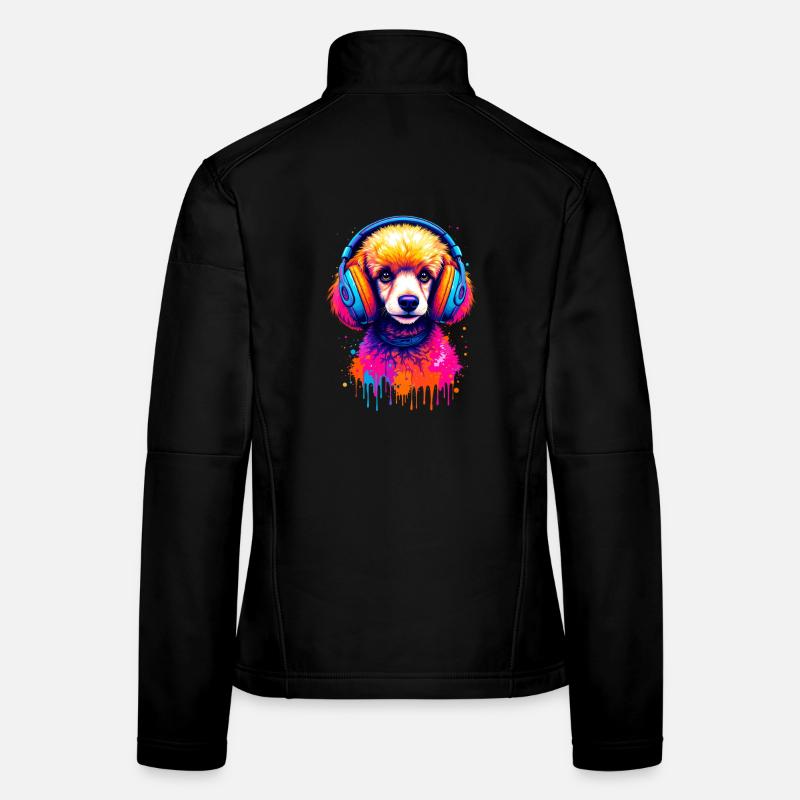 Pudel mit Kopfhörer Frauen Softshelljacke