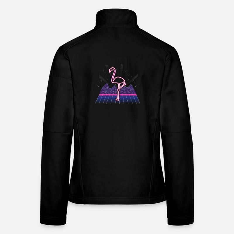 80s Synthwave Neon Flamingo Retro Frauen Softshelljacke