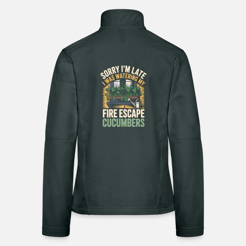Watering cucumbers | Balcony Garden Humor Women's Softshell Jacket