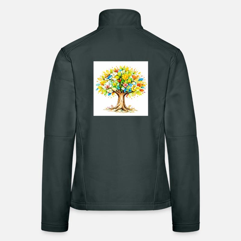 Arbre coloré avec feuillage fleuri Veste en tissu softshell Femme