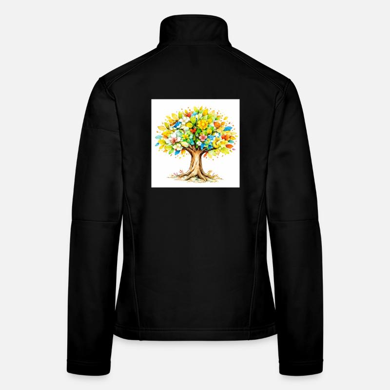 Arbre coloré avec feuillage fleuri Veste en tissu softshell Femme
