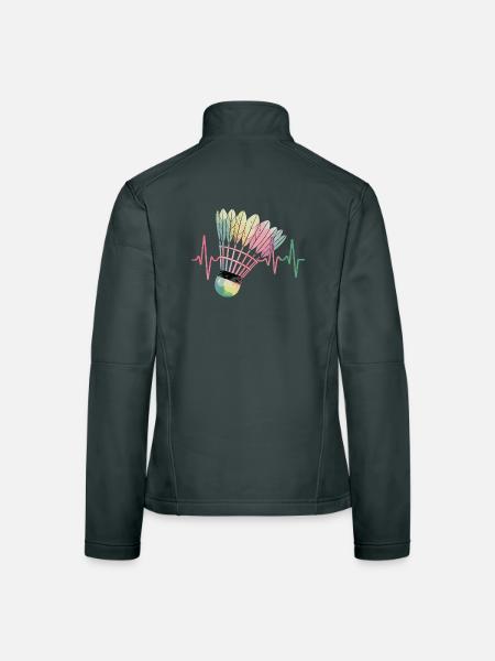 Badminton Heartbeat Colorful Shuttlecock Pulse For - Women's Softshell Jacket - black - Back