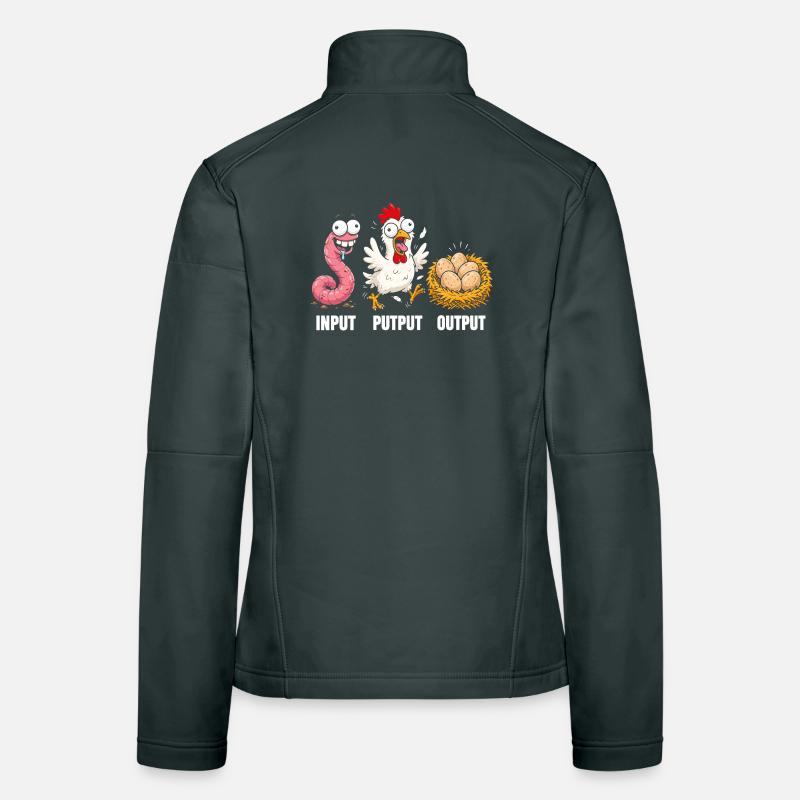 Input Output Trio: Hahn Wurm Eier Frauen Softshelljacke