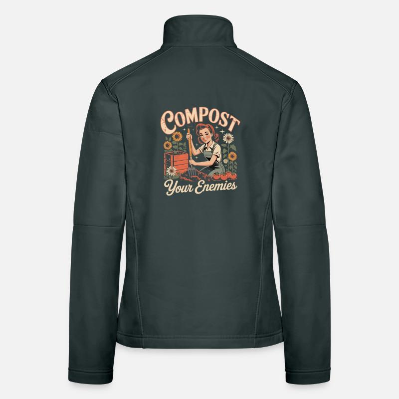 Compostez vos ennemis Drôle de diction rétro dans le jardin Veste en tissu softshell Femme