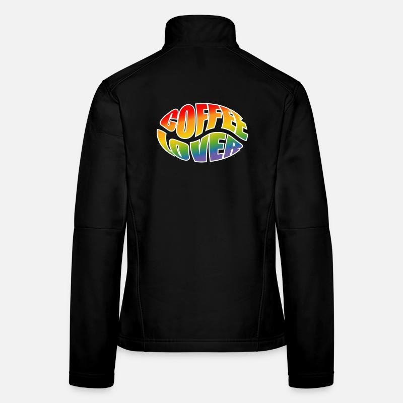 Coffee bean coffee lover rainbow black shirt Women's Softshell Jacket