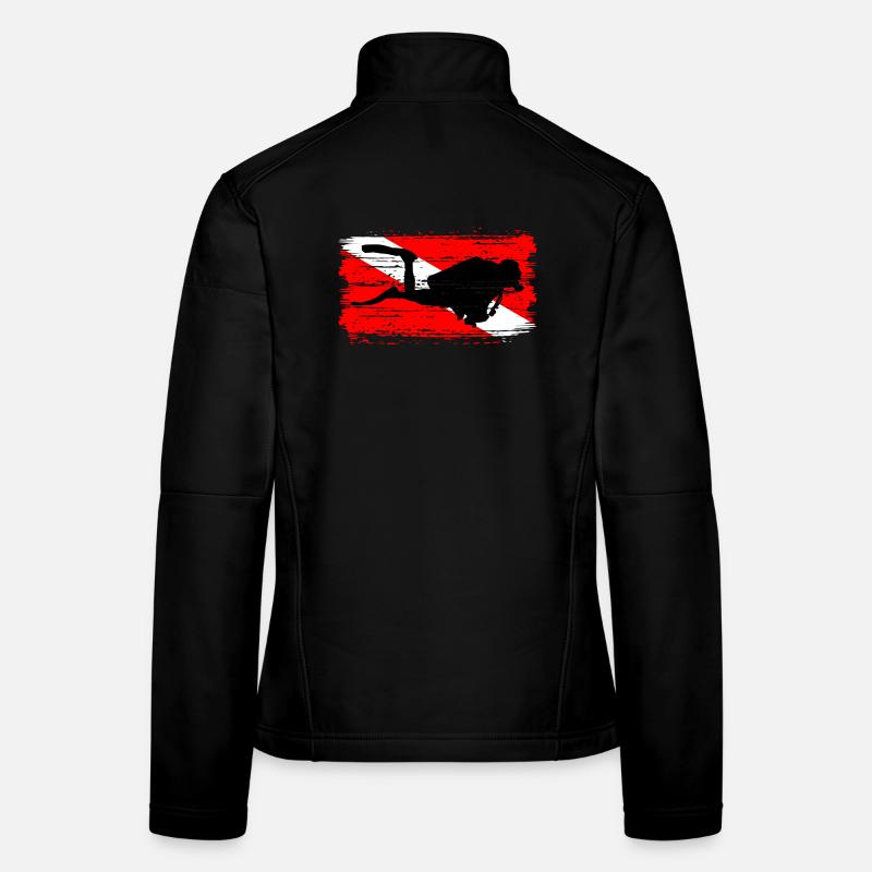 Tauch-Silhouette auf roter Flagge - Frauen Softshelljacke - Schwarz