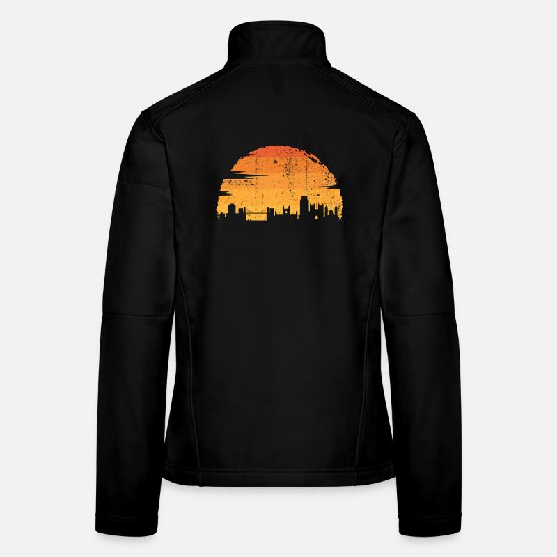 Sunset City Skyline Silhouette Frauen Softshelljacke