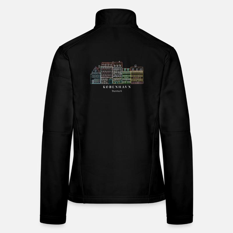 Kopenhagen, alter Hafen handgezeichnete Häuser - Frauen Softshelljacke - Schwarz