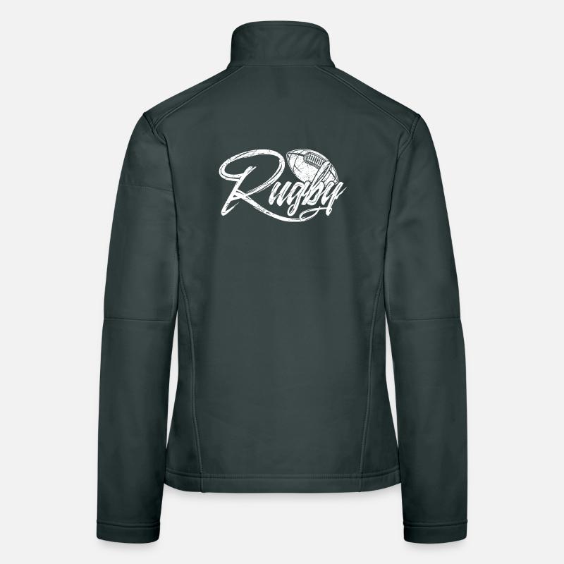 Dynamic Rugby Ball Themed Typography Design Women's Softshell Jacket