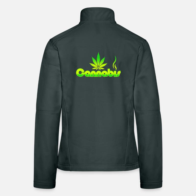 Vibrant Cannabis Leaf Emblem on Green Gradient Women's Softshell Jacket