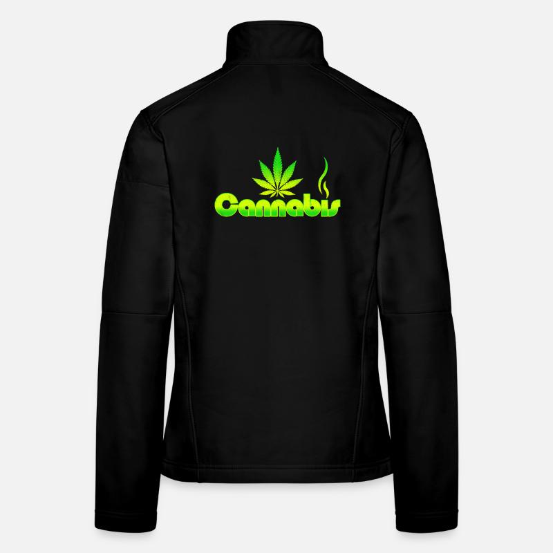 Vibrant Cannabis Leaf Emblem on Green Gradient Women's Softshell Jacket