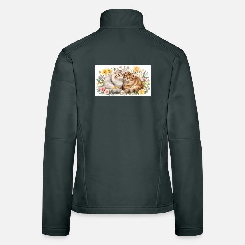 Pastel cats in spring bloom Women's Softshell Jacket
