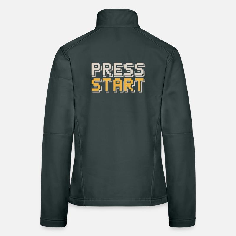 Press Start Retro Gamer Pixel Look Arcade Women's Softshell Jacket