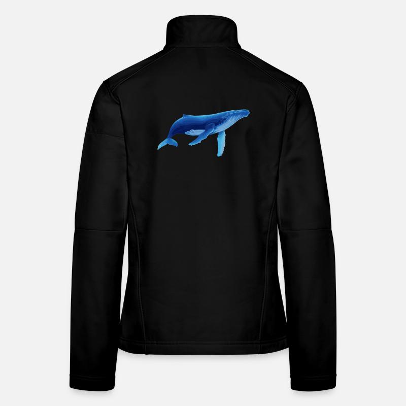 Whale in blue with sea patterns - Women's Softshell Jacket - black
