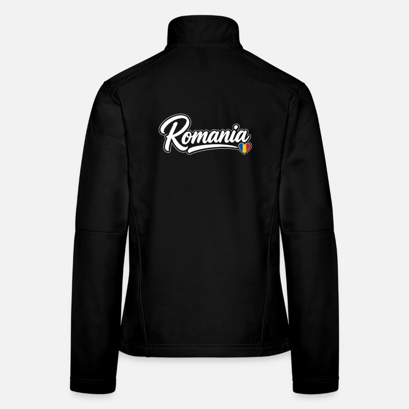Scénario roumain avec cœur de drapeau Éventail patriotique Veste en tissu softshell Femme