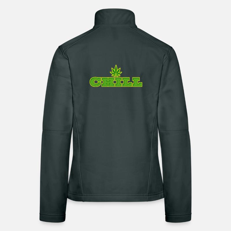 Feuille de cannabis et conception de la typographie Chill Veste en tissu softshell Femme