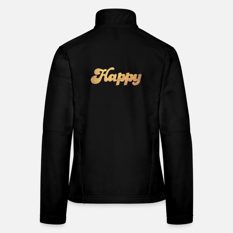 Happy Gold Squiggles Cursive Happiness Quotes Women's Softshell Jacket