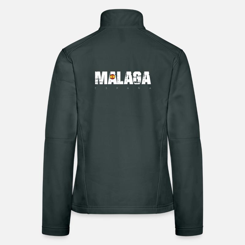Málaga Distressed Text mit spanischer Flagge Frauen Softshelljacke