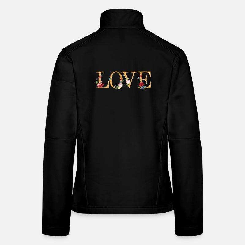 LOVE Art avec des fleurs brodées Veste en tissu softshell Femme