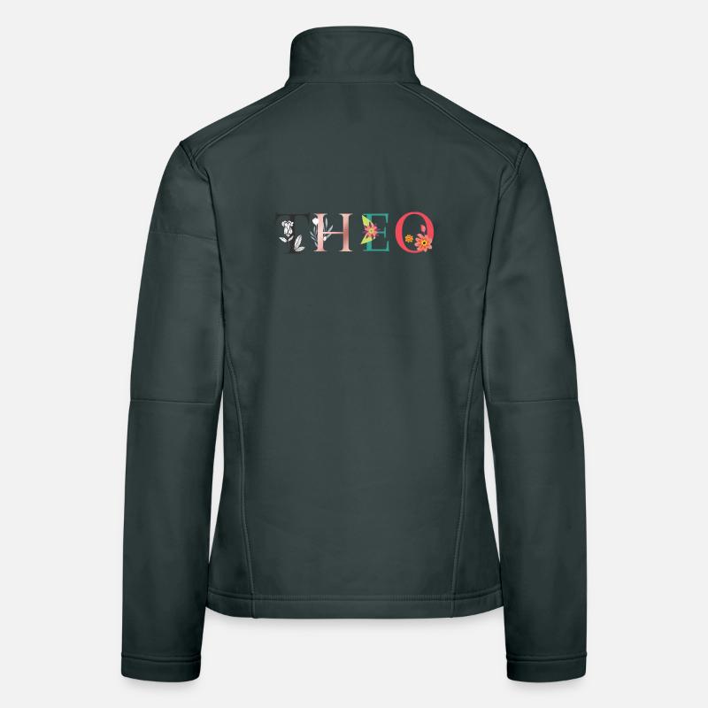 L’art du nom THEO avec des fleurs brodées Veste en tissu softshell Femme