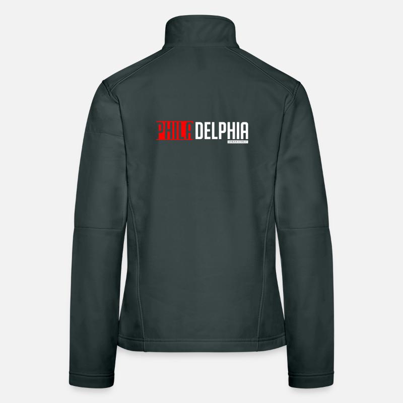 Colorful text-based design of Philly and Delta Women's Softshell Jacket