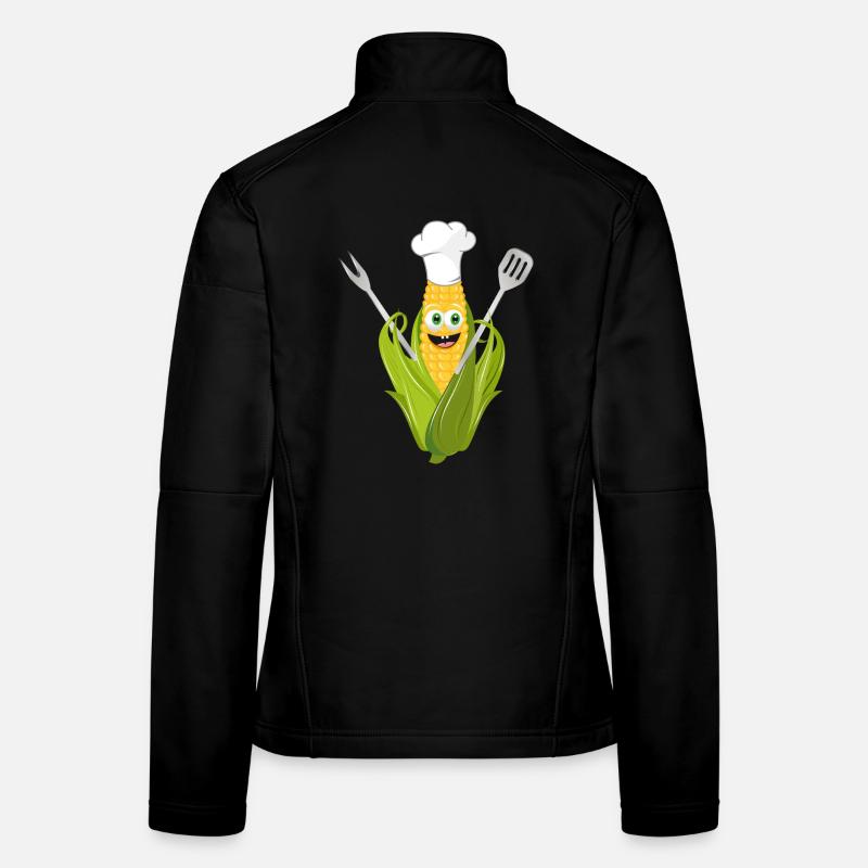 funny cartoon corncob with chef hat Women's Softshell Jacket