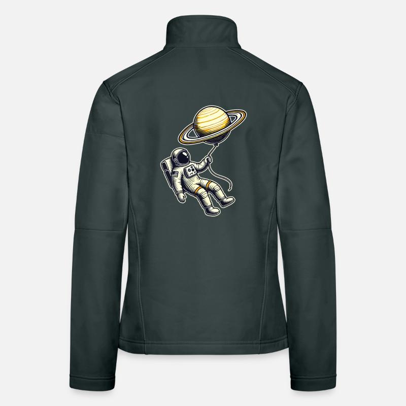 Schwebend mit Saturn – Astronaut Ballon Design Frauen Softshelljacke