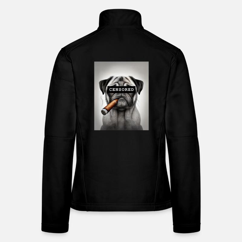 Censored Pug with Cigar Women's Softshell Jacket