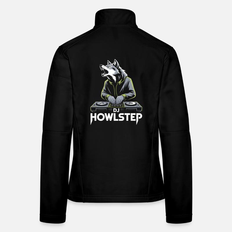 DJ Howlstep Wolf à la table de mixage Rave Vibes Veste en tissu softshell Femme