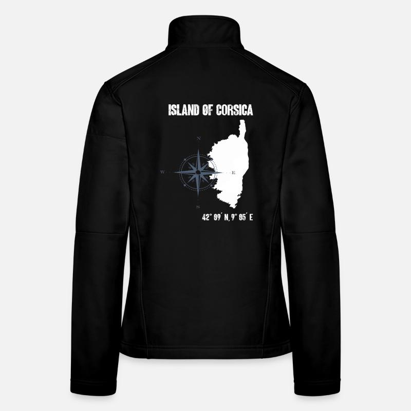 Contour de la Corse avec compas de coordonnées Veste en tissu softshell Femme