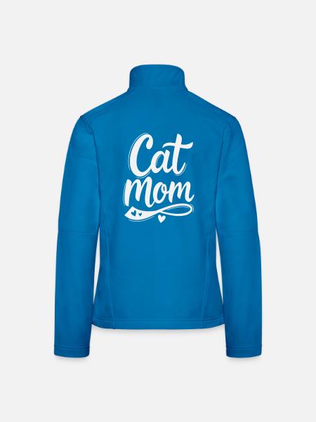 Cat Mom, Cat Mom Lettering with Heart - Women's Softshell Jacket - black - Back