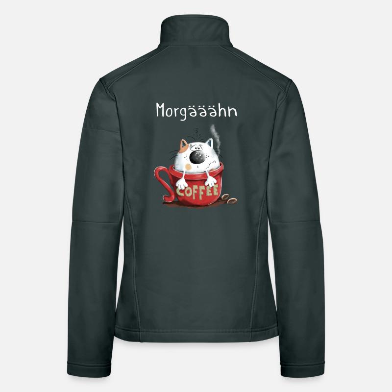 Morgähn Kaffee - Katze - Comic Frauen Softshelljacke